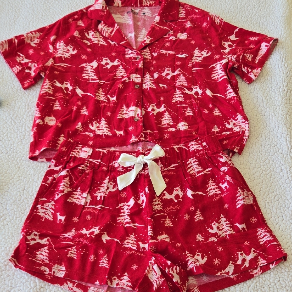Hollister Red and White Festive Pajama Set Intimates & Sleepwear